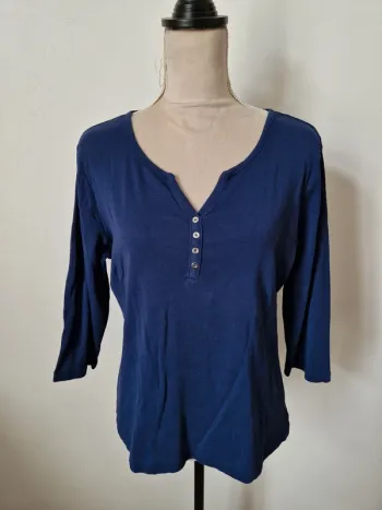 Haut tee shirt bleu col v boutons gemo manche 3/4 taille xxl