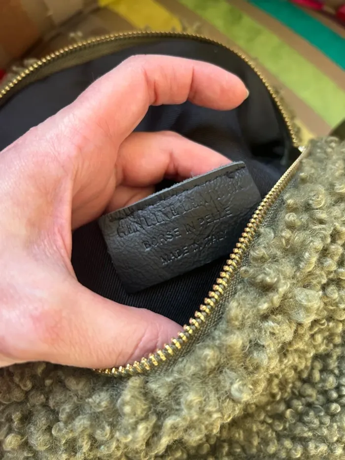Made in italy sac banane en mouton vert kaki avec 2 bandoulière - photo numéro 12
