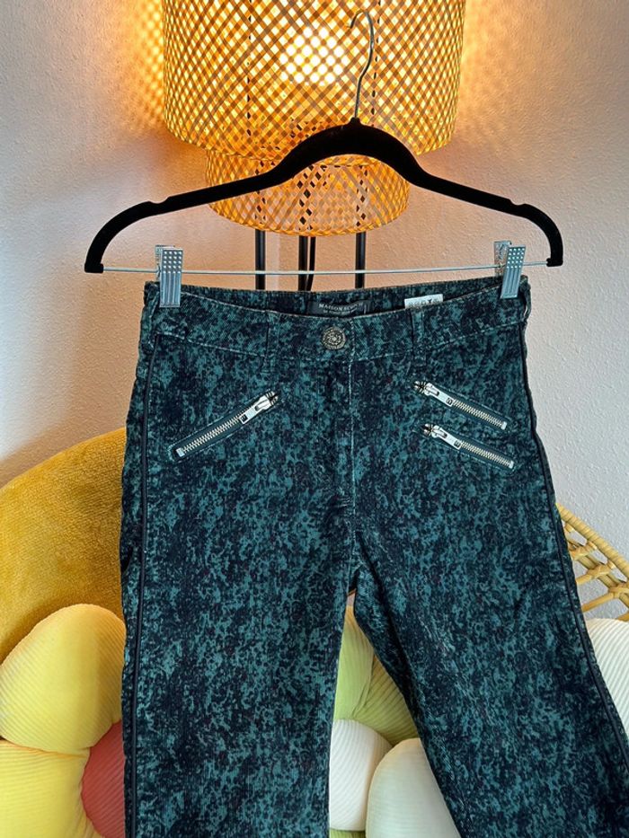 Pantalon slim Maison Scotch en velours vert et noir - Taille 36 - photo numéro 2