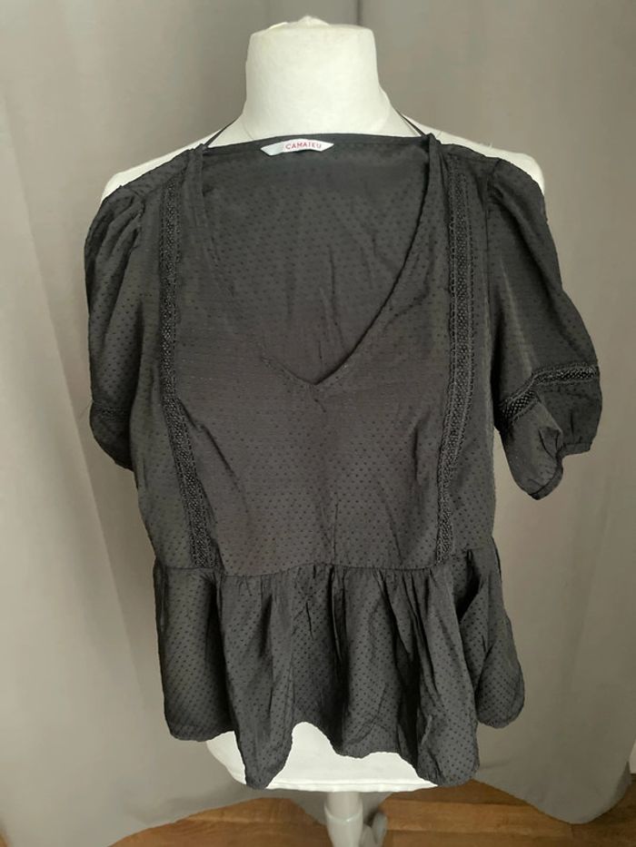Blouse noire à pois et broderies - photo numéro 3