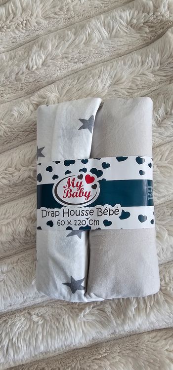 Lot de 2 draps housses pour lit bebe 60×120 cm Neuf