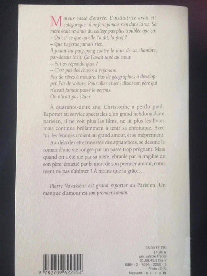 Livre "Un manque d'amour" de Pierre Vavasseur - photo numéro 2