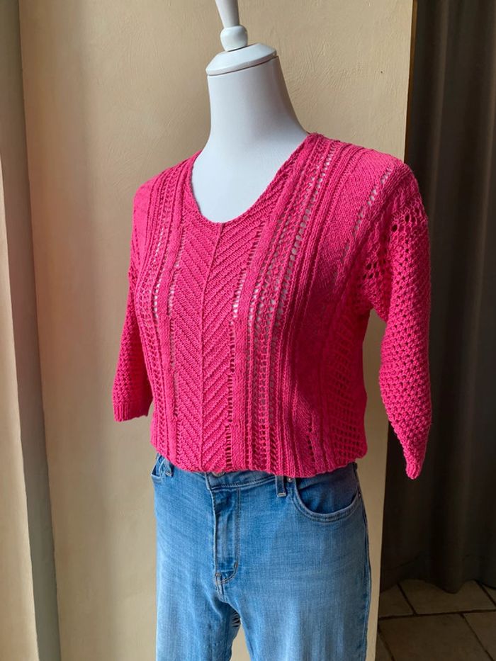 Pull ajouré rose Sateen S