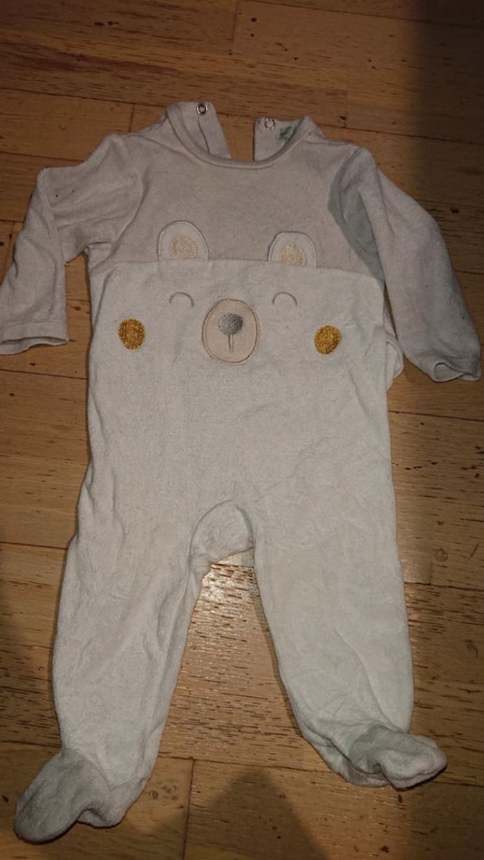Pyjama velours ours blanc et beige