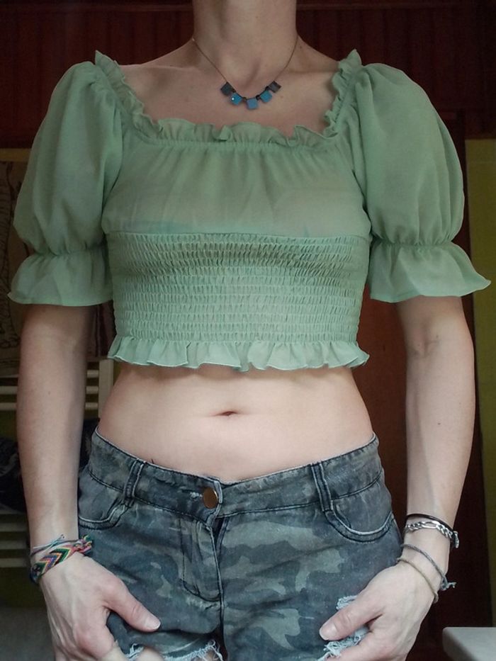 Blouse femme croq top verte claire Shein - photo numéro 5