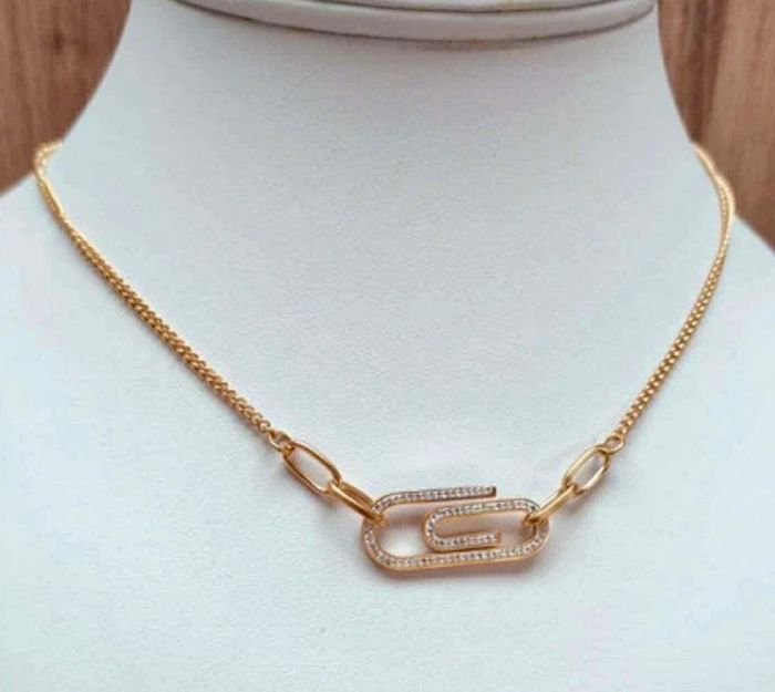 Collier réglable acier inoxydable or trombone cristaux