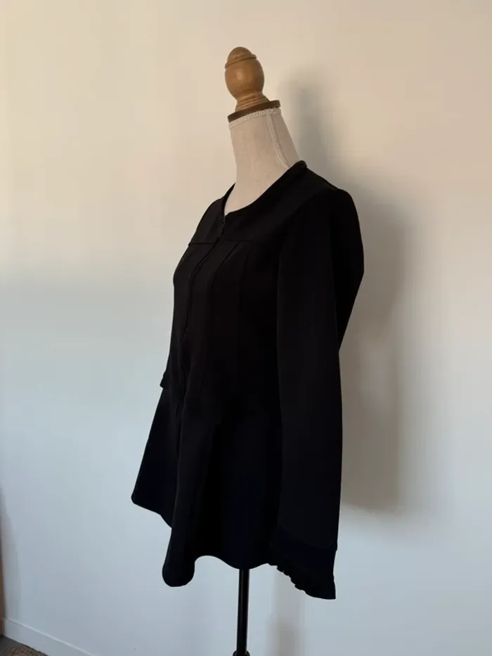 Haut manches noir femme volant cardigan zip blazer tailleur M blouse t-shirt - photo numéro 2