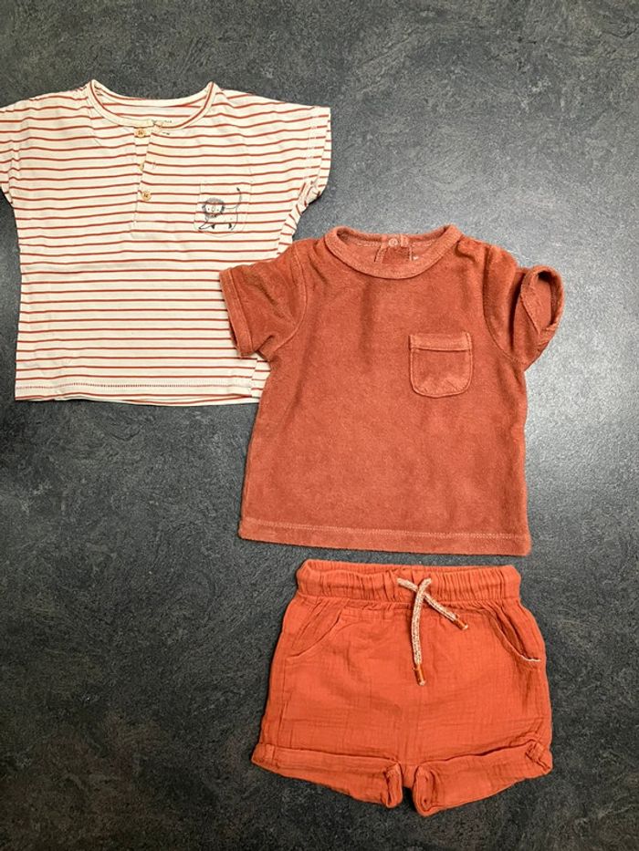 Ensemble 3 pièces été garçon 12mois gaze et éponge - photo numéro 2