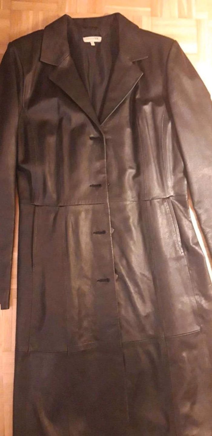 Manteau / veste noir en cuir veritable  T40 - photo numéro 2