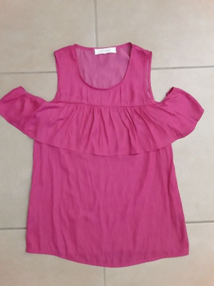 Blouse volantée sans manche fuschia femme S PROMOD TBE