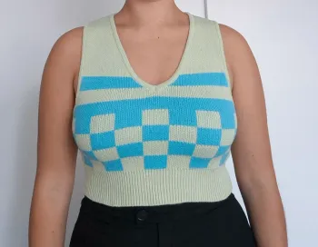 Pull sans manches vert et bleu - Le Lis