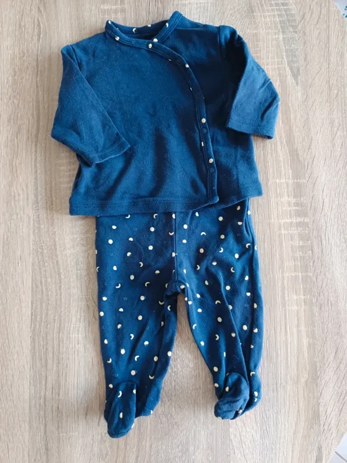 Ensemble pyjama 2 pièces bleu et jaune lunes bébé 3 mois Kiabi