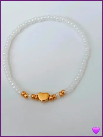 Bracelet en perles de rocaille blanc et doré tendance coloré été