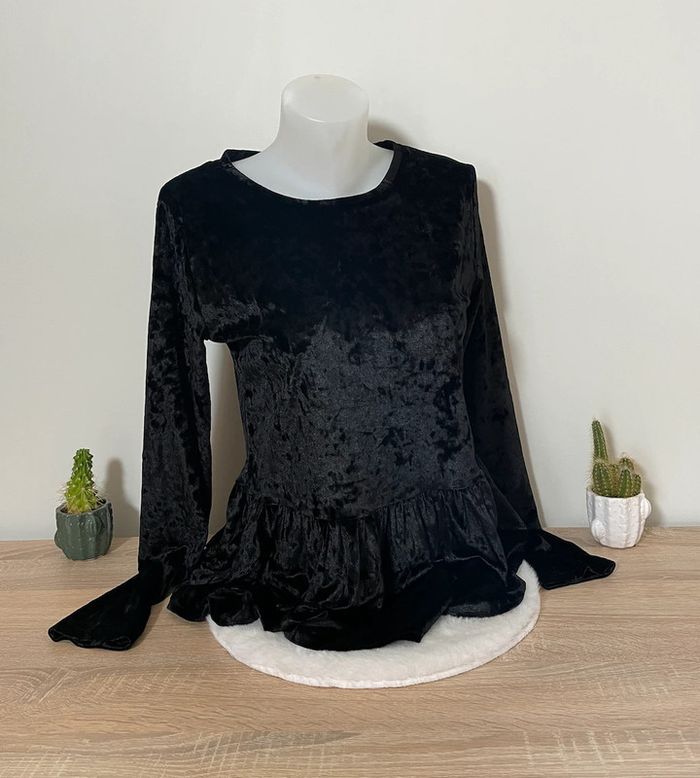 T-shirt manches longues en velours noir