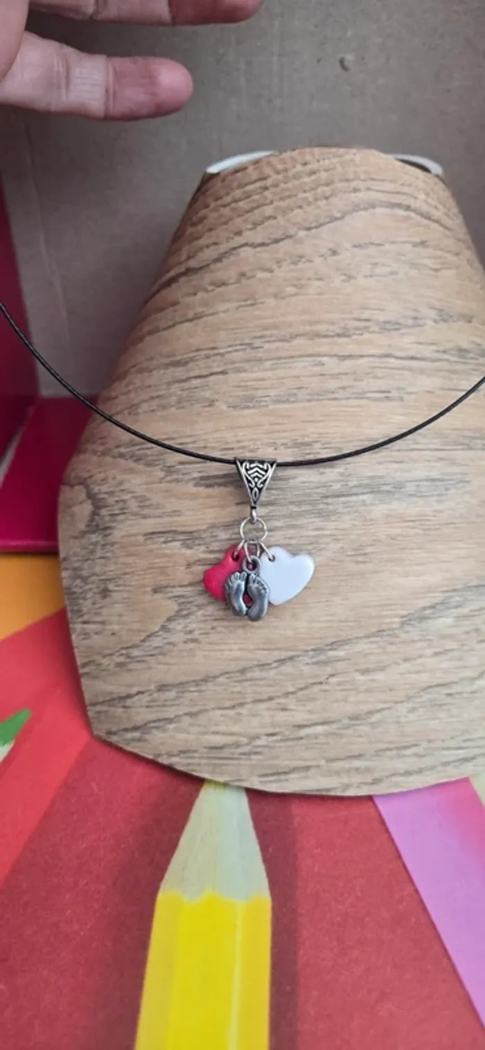 Collier duo coeur et pied neuf - photo numéro 4