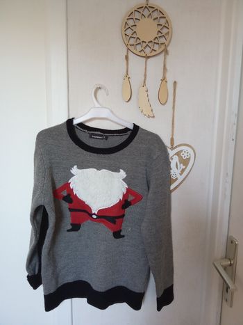 Pull de Noël garçon tissaia 8 ans gris blanc rouge, motif