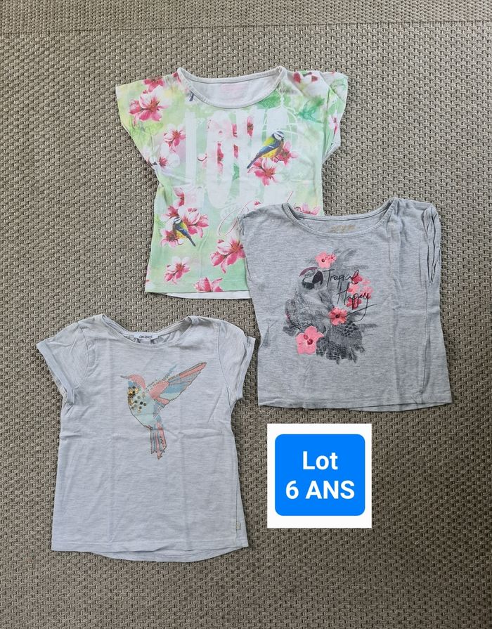 Lot de 3 t-shirts motifs "tropical" manches courtes fille - 6 ans
