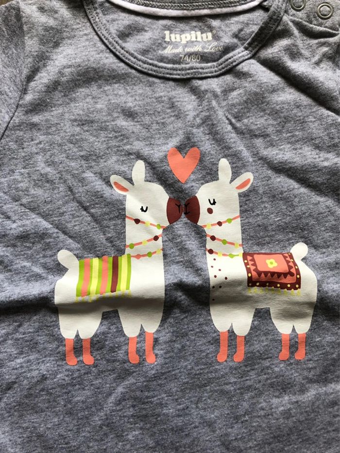 Lot 2 t-shirts Lupilu manches courtes gris et blanc 74/80 cm - photo numéro 2