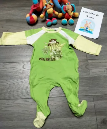 Grenouillère singe verte bébé garçon 9 mois In Extenso