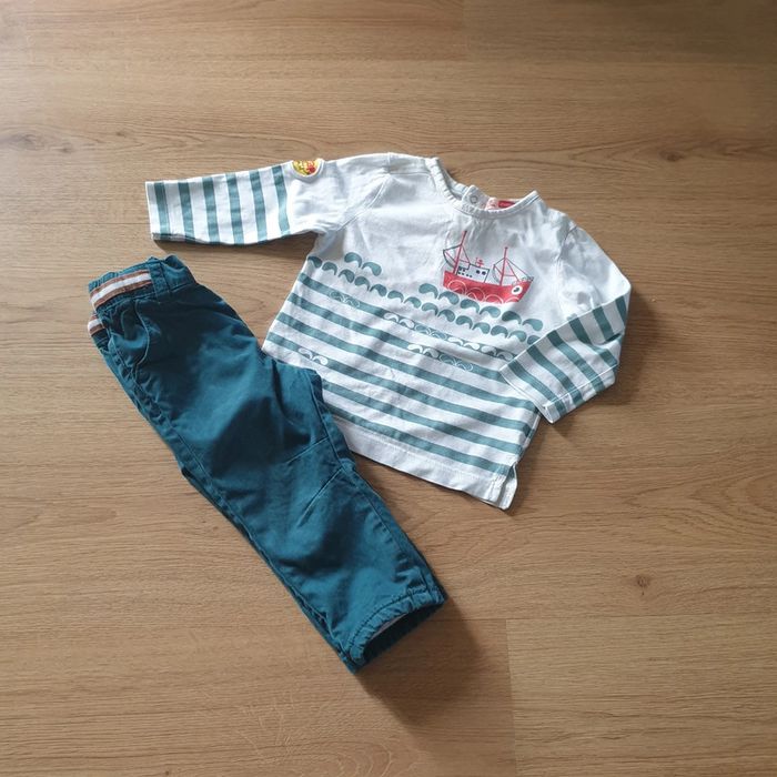 💚 Ensemble tee-shirt ML pantalon 12 mois Obaïbi/Du Pareil Au Même #emyfleury_12moisgarçon - photo numéro 1