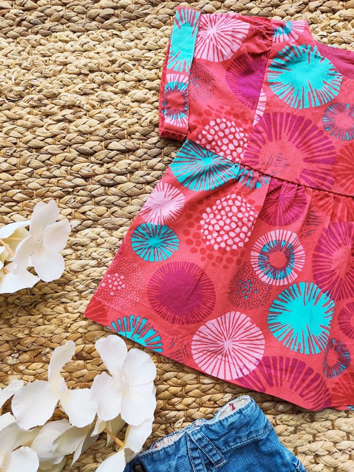 Ensemble printemps/été blouse manche courte et pantacourt en jean 18 mois - photo numéro 2