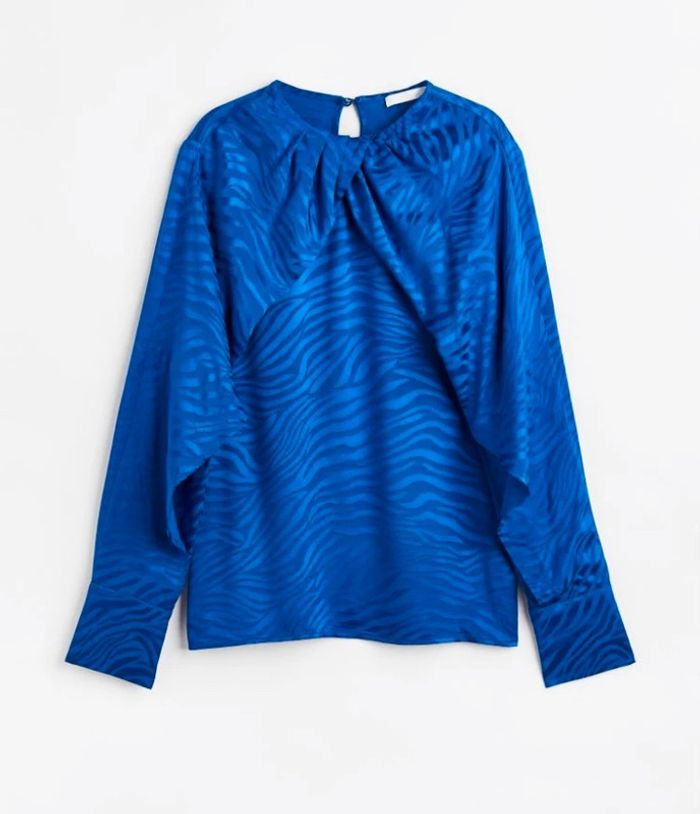 Blouse top manche longues bleu roi satiné - photo numéro 2