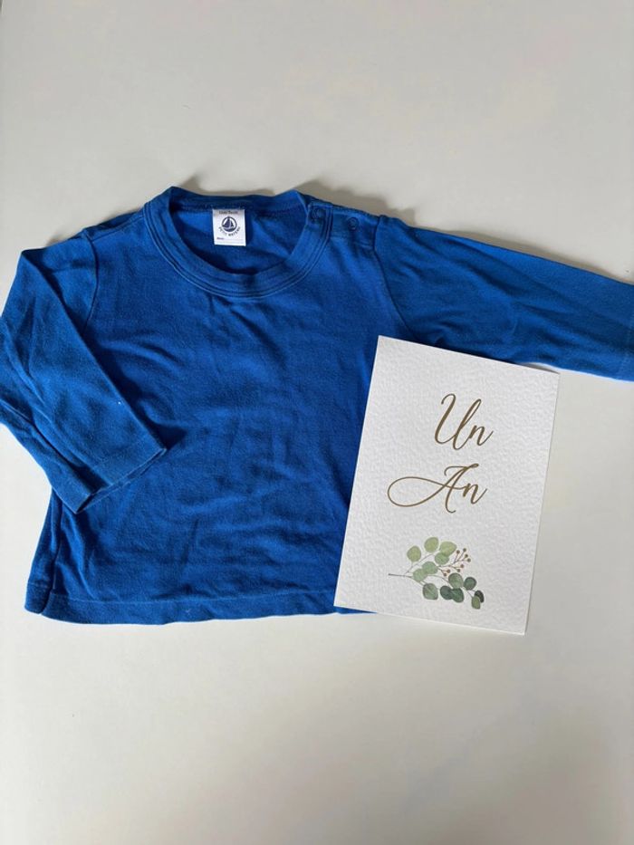 T-shirt manches longues bleu Petit Bateau 12 mois