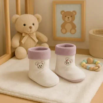 Chaussons bébé polaire Sergent Major blanc & lilas – motif petite souris 🐭💜