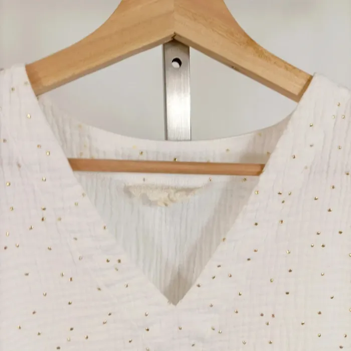 Top blanc à pois dorés Quintessence – Taille S A699 - photo numéro 3