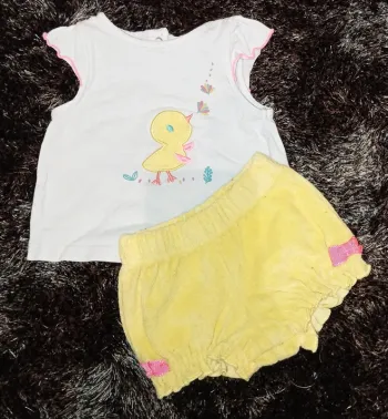 Ensemble t-shirt short poussin fille 1 mois