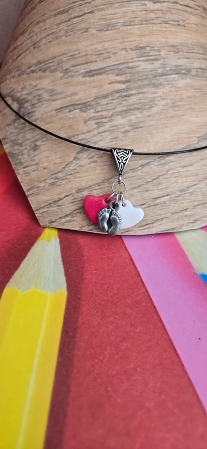 Collier duo coeur et pied neuf - photo numéro 2