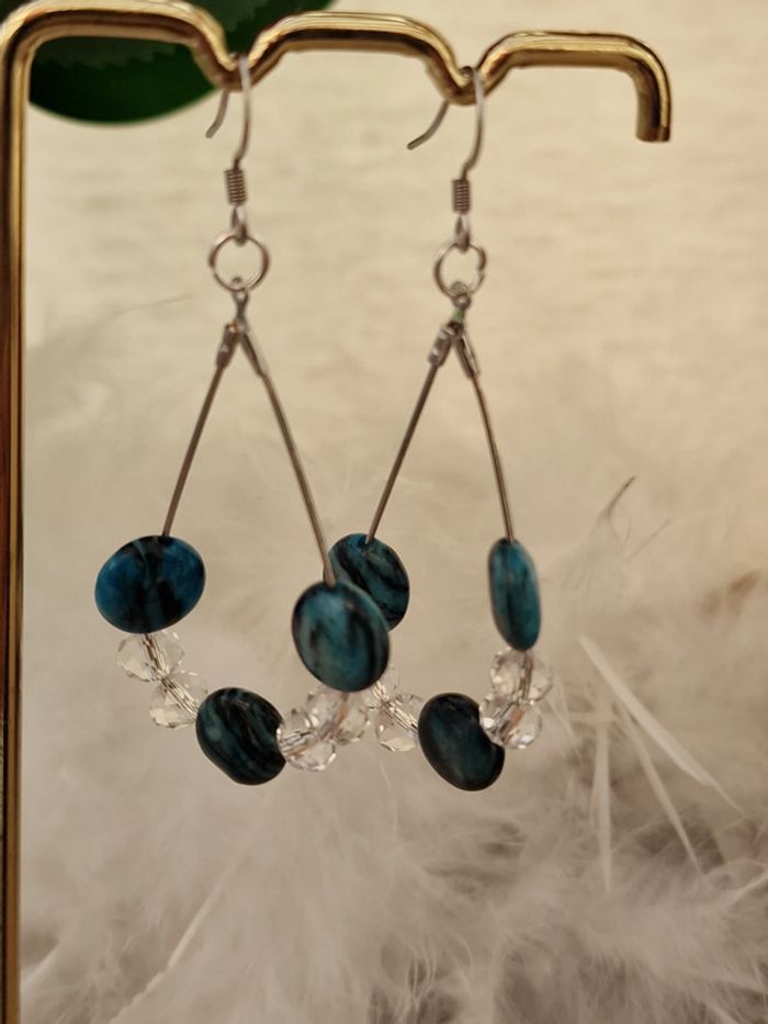 Boucles D'oreilles Apatite Cristal Acier - photo numéro 5