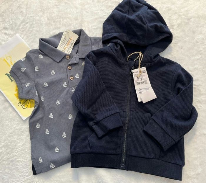 NEUFS (Non portés) 🏷🏷💙🤩😍 superbes : sweat zippé et polo mc 12 mois garçon💙😍🤩
