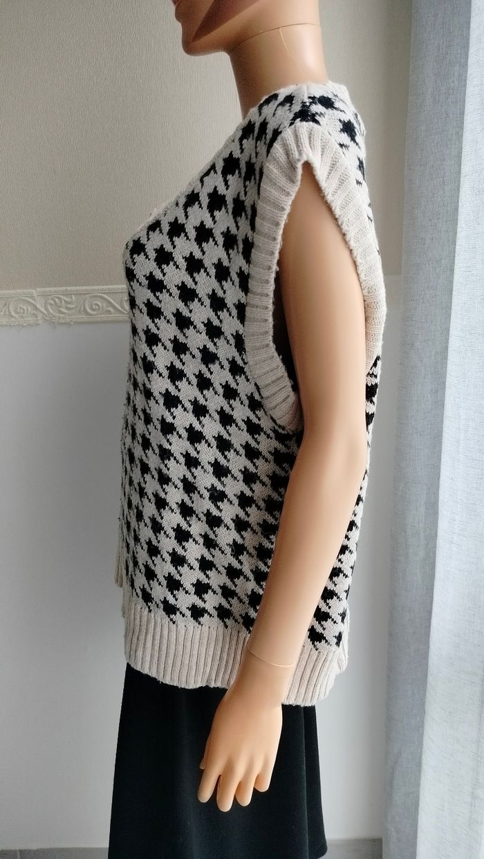 Pull sans manches pied de poule crème et noir T42/44 N*598 - photo numéro 4