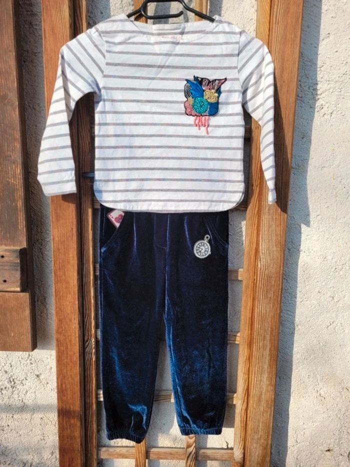 Ensemble billieblush velours bleu nuit 🕰 pantalon jogging et haut manches longues 6 ans - photo numéro 2