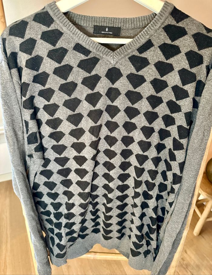 💜 Pull col V noir & gris selected taille xl 💜 - photo numéro 4