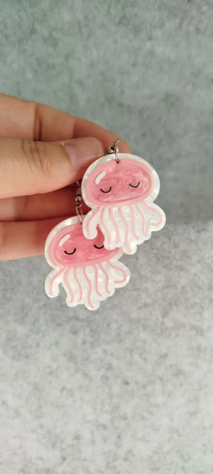 🍄 Boucles d’oreilles ▪ méduses nacrées kawaii - photo numéro 2