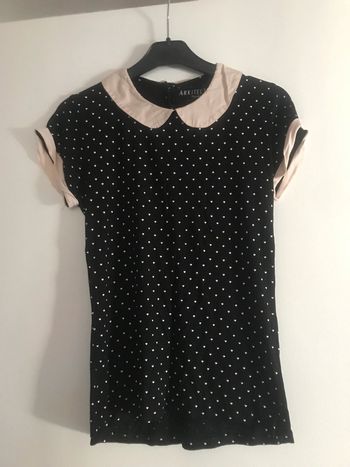 Top noir et rose poudré imprimé cœur état neuf taille S