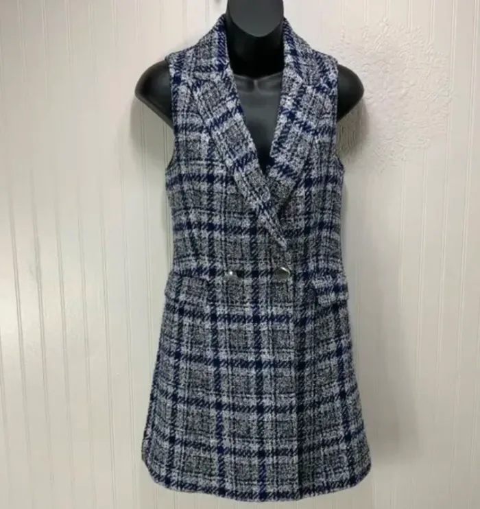 Zara veste blazer texturé /robe tailleur sans manches en tweed taille S - photo numéro 2