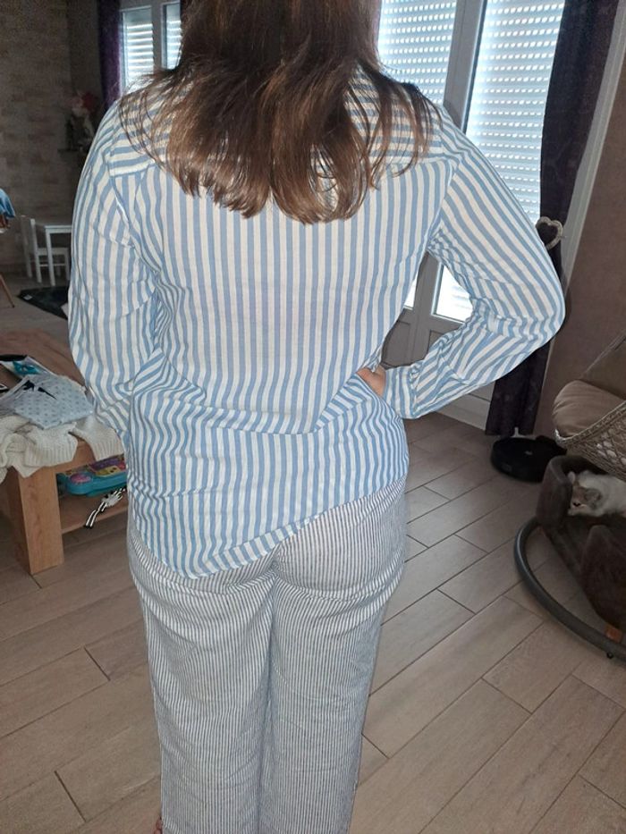 Chemise femme divided bleu blanc rayé H&m 38 tbe - photo numéro 5