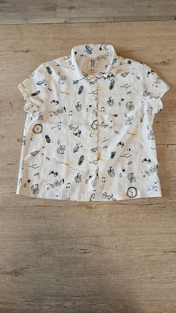 Chemise à manches courtes, blanc cassé avec dessins, Here+There, 11/12 ans