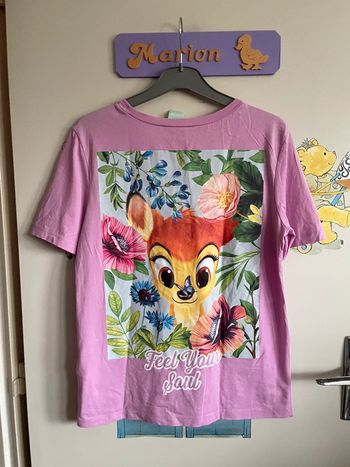 Tee shirt à manches courtes rose avec magnifiques motifs Bambi, taille S, marque Zara x Disney