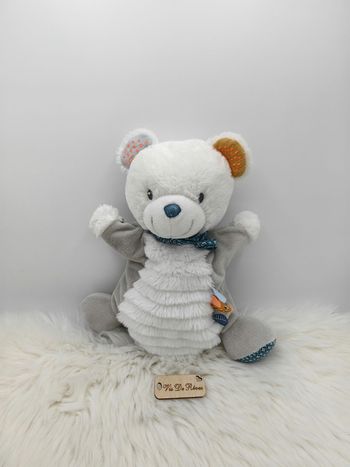 Doudou marionnette Ours blanc gris Arthur Nicotoy