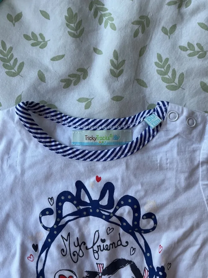 teeshirt manches courtes blanc impression marine devant 12 mois tricky tracks - photo numéro 3