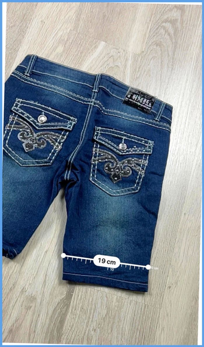 Short en jean vintage Femme Bleu marine à bijoux – Taille M - photo numéro 4