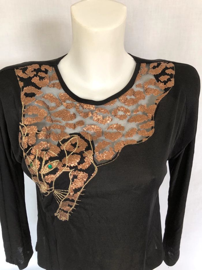 Haut noir vintage avec tigre taille 40 42 très bon état - photo numéro 10