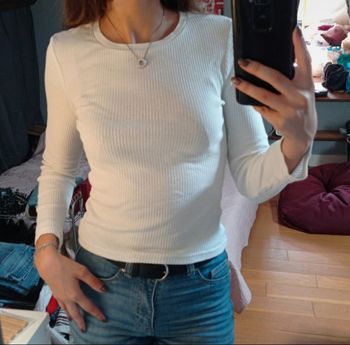 T-shirt manches longues côtelé simple blanc