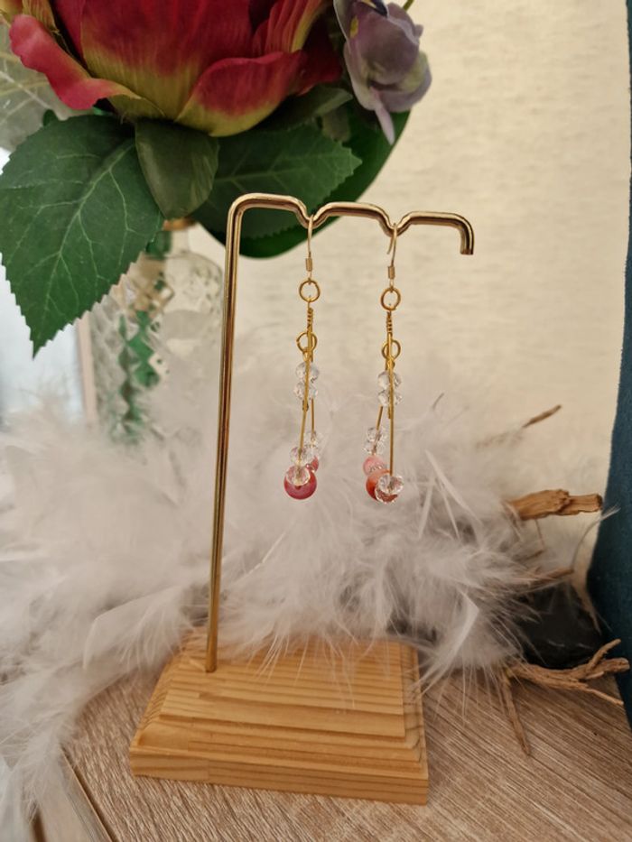 Boucles D'oreilles Cornaline Cristal Acier - photo numéro 2