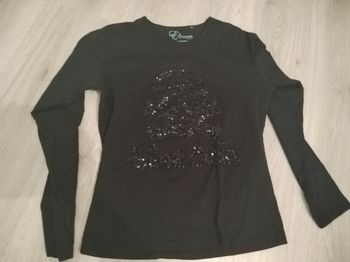 T shirt élevé Paris noir de strass tête de mort L