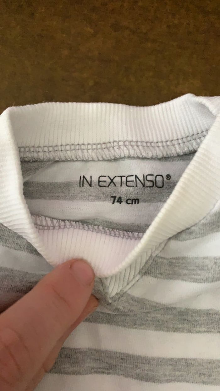 Tee shirt In Extenso rayure blanc gris 9 mois - photo numéro 3